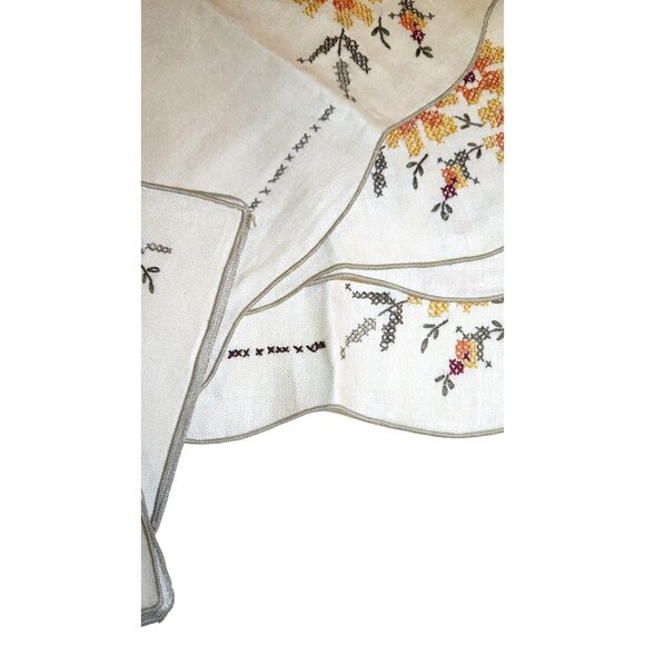 Elegant Vintage Hand Embroidered 8 Piece Linen Placemat/Napkin Modern Cottagecor - Picture 6 of 10